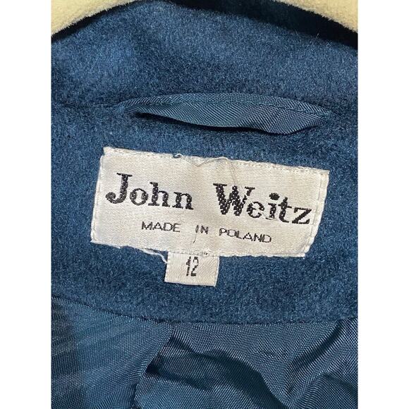 VTG John Weitz Size 12 Aqua Teal Blue Wool Button Over Pea Coat Double Breasted - Picture 3 of 13